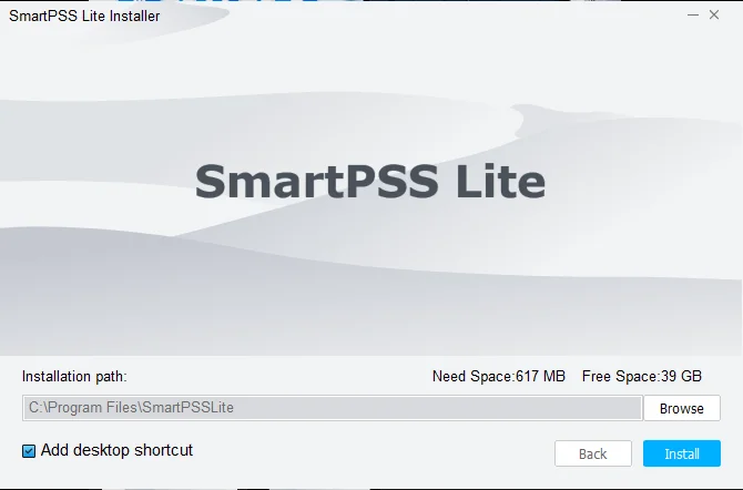 SmartPSS Lite – директория и начало на инсталацията Избор на директория за инсталиране на SmartPSS Lite и създаване на пряк път на работния плот